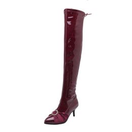 Hot Sale- New 34-48 Over The Knee Boots Ladies Sexy Thigh High Boots 2019 Autumn Winter Patent Pu High Heels Party Shoes Woman