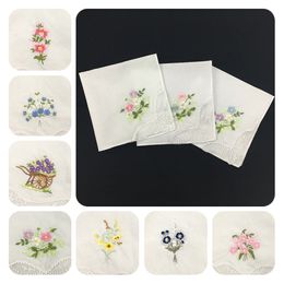 12PCS 28 * 28CM 60S Japanese Korean Cotton Ladies Embroidered Sweat Handkerchief Small Square White Handkerchief