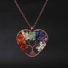 Amethyst Link Chain Necklace 7 Chakra Tree of Life Heart Shape Pendant Necklace Natural Stone Crystal Aventurine Turquoise Charm Jewellery