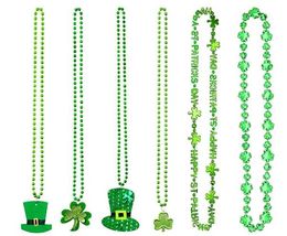 St. Patrick's Day Necklace Bracelet Shamrock Clover Green Hat Beaded Pendant Necklace Holiday Favours Presents Party Festival DIY Decoration