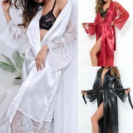 wedding robes gown for women womens long sleeve lace splice robe bowknot wrap nightwear babydoll sleepdress