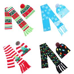 NEW LED Christmas knitted Hat Scarf kid Adults Santa Claus Snowman Reindeer Elk Festivals Hats Xmas Party Gifts Cap 25X22CM