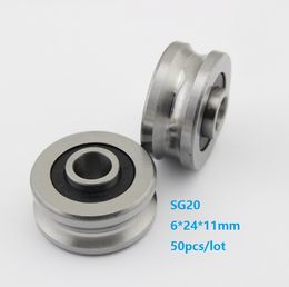 50pcs/lot SG20 Free shipping 6x24x11mm U groove roller bearing roller wheel pulley ball bearing guide track 6*24*11mm