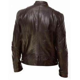 Wholesale-PU Leather Jacket Winter Vintage Black Zipper Male Motorcycle Bomber Jacket Streetwear Pocket Stand Collar Men Leather Coat