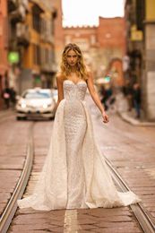 2020 Berta Luxury Mermaid Wedding Dresses With Train Strapless Crystal Beading Lace Wedding Gowns Sweep Train Vestidos De Novia