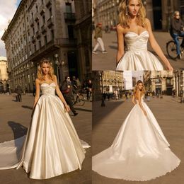 2020 Ball Gown Simple Berta Wedding Dresses Satin Strapless Backless Plus Size Bridal Gowns Vestidos De Novia Embroidery Wedding Dress