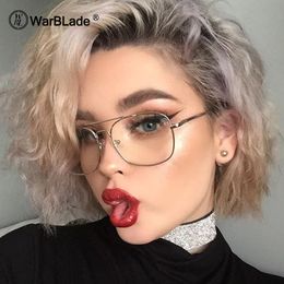 Wholesale- 2018 Retro Gold Metal Frame Sunglasses Brand Clear Lens Glasses Square Vintage Myopia Sun Glasses for Men