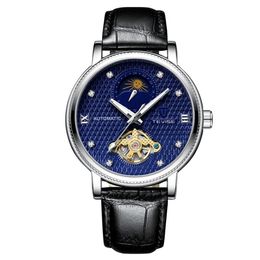 TEVISE Mens Watches Moon phase Tourbillon Watch Casual Leather Sport Wristwatch Male Clock Relogio Masculino