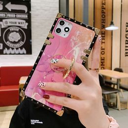 luxury design square plating marble back shell diamond bracket marble case for iphone 11 pro se 6s 8 plus samsung s10 s9