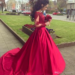 Setwell Sheer Long Sleeves Evening Dress Off Shoulder Lace Applique Evening Gowns Custom Made Sweep Train Ball Gown Prom Dress