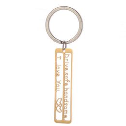 Fashion Design Hollow Car key Stainless steel Engraved Key chain Charm Pendant Personalised Key chain Gift