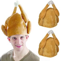 New Adult Roast Turkey Party Plush Thanksgiving Day Holiday Costume Chicken Hat Cosplay Cap Novelty Funny