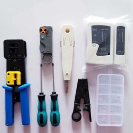 Freeshipping Network Tool Kit Set Cable Tester Repair Tools Wire Stripping Cutter Coax Crimper Plug Crimping Punch Down Wire Data