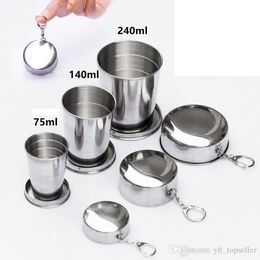 Portable Stainless Steel Folding Drinking Wine Cup Mug for Outdoor Travel Picnic Key Chain Collapsible Telescopic Cup 75ml/140ml/240ml