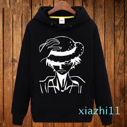 Fashion-One Piece Anime hoodies Autumn Winter men fleece thick warm hooded pullover Fashion Couple Solid color Sweatshirt Brand Tops