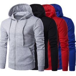 Drop shipping MoneRffi Men's solid color hood zip hoodie men solid color sweatshirt casual hoodies sportswear