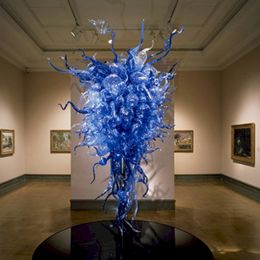 Modern Blue Lamps Chandeliers Crystal Art Pendant Lighting Long Shape Hand Blown Glass Chandelier LED Light