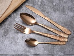 Stainless steel rose gold tableware steak knife, fork, Spoon Set water cube Western food set