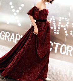 Stunning Wine Red Prom Dress Strapless Lace-up Back Sequins Sweep Train Evening Dress