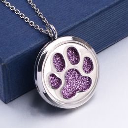 Open Cute Dog Paw Stainless Steel Necklace Aroma Perfume Magnetic Pendant Essential Oil Diffuser Locket Necklace