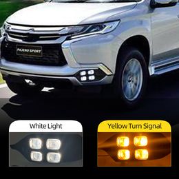 2Pcs Car LED light Daytime Running Light DRL For Mitsubishi Pajero Sport 2016 2017 2018 2019 fog lamp with turn signal