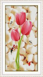 Tulip Colourful flower home decor paintings ,Handmade Cross Stitch Embroidery Needlework sets counted print on canvas DMC 14CT /11CT