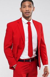 Slim Fit Red Men Wedding Tuxedos Notch Lapel Two Button Groom Tuxedos Popular Dress Men Business Dinner/Darty Suit(Jacket+Pants+Tie) 312