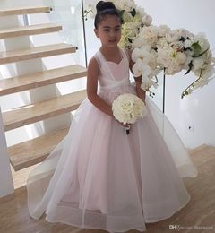 Blush Pink Beach Ball Gown Flower Girls Dresses For Weddings Little Kids Toddler Pageant Dress Cheap First Communion Gowns