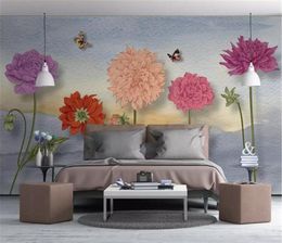 3d Wallpaper Nordic Small Fresh Hand Painted Watercolour Cartoon Flowers Living Room Bedroom Background Wall Decoration Mural Wallpaper