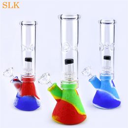 Wholesale Hookah New Oil Rigs Glass Bongs Large Silicone Water Pipe Vase Perc Percolator Smoking Pipe 14mm Joint Thick beaker bong