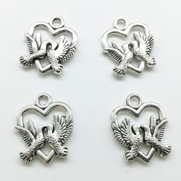 100pcs/Lot Dove Heart Tibet Silver charms pendants Jewellery DIY For Necklace Bracelet Earrings Retro Style 19*15mm