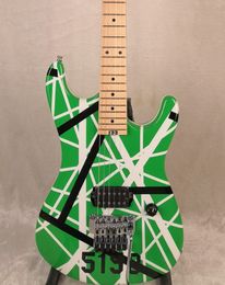 Rara Kramer Edward Van Halen 5150 Blanco Negro Raya Verde Guitarra eléctrica Floyd Rose Tremolo Tailpiece, Tuerca de bloqueo, Whammy Bar