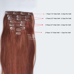 VMAE 100% virgin unprocessed human hair Clip In Double Drawn Women Long Straight Hair Extensions Brazilian Human Hair Natural Colour Clip In 8Pcs 120g