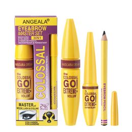 3 in 1Extreme Volume Black Mascara Cream Liquid Eyelliner Eyebrow Pencil Eye&Brow Master Set Tattoo Tint Pen Cosmetics -