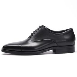 New Italian Genuine Leather Men's Handmade Cap Toe Wedding Bridal Oxfords Pointed Toe Laces Man Formal Dress Office Shoes BQL256