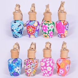 15ml Mix Colour Car Hanging Decoration Pendant Pottery Essential Oils Perfume Bottle High Quality Ceramic Glass Hang Rope Empty Bottle SN2452