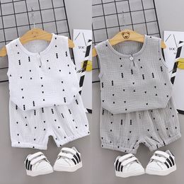 2019 Cool and refreshing style summer cotton round collar Small triangle pattern with vest and shorts two pieces for boys and girls