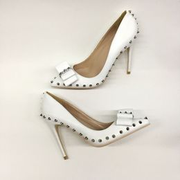 New European and American Butterfly Rivet Fine-heeled Tip High-heeled Shoes 12CM Super High-heeled Fashionable Sexy Women's Shoes Customised