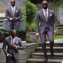 Purple Pinstripe Groom Wedding Suits Mens Slim Fit Two Button Formal Work Prom Outside Party Office Blazer Jacket(Jacket+Pants)