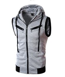 Men's Hooded Vest Spring and Summer Hooded Sleeveless Slim Vest Wine Red Gray Zipper Open Vest Jacket