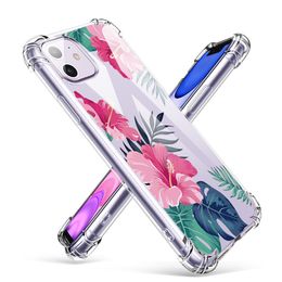 Flower Transparent Soft TPU Shockproof Phone Cases for iPhone 13 12 11 Pro Max XR XS X 8 7 Plus Samsung S22 S21 S20 Note20 Ultra