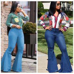 Women Flare Jeans Pants Slim Sexy Casual Vintage Bootcut Wide Leg Flared Jeans Office Lady Bell Bottoms Denim Pants LJJA2583