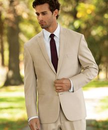 Fashion Beige Men Wedding Tuxdos Notch Lapel Groom Tuxedos Excellent Men Jacket Blazer 2 Piece Suit(Jacket+Pants+Tie) 2666