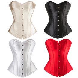 Waist Trainer Corset Satin Push Overbust Top Boned Corselet Sexy Lingerie Black Red White Lace Up Bustiers Plus Size S-6xl J190701