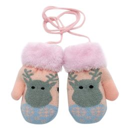 Fashion-New hot sale Christmas Toddler kids Winter Cartoon Deer Velvet Knitted Mittens Gloves Winter Warm Gloves new year
