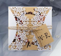 Laser Cut Wedding Invitations OEM in Multi Colours Customised Hollow With Snowflakes Folded Personalised Wedding Invitation Cards BW-HK67