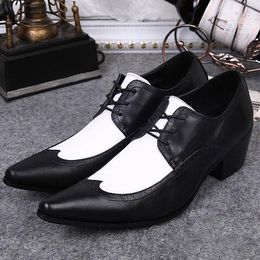 New Arrival Mens Black And White Mixed Colors Dress Shoes Fashion Leisure Leather Shoes Lacing Up Wedding Shoes