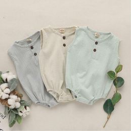 Baby Rompers Infant Boys Girls Triangle Jumpsuits Newborn Summer Solid Sleeveless Bodysuit Boutique Cotton Linen Oneise Playsuits CYP439