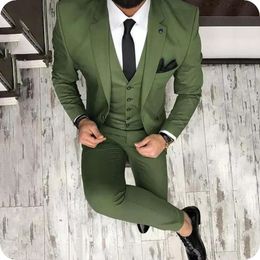 Men Suits Green White Custom Made Wedding Suits Business Suits 3 Pieces Slim Fit Grooms Terno Masculino Latest Designs (Jacket+Pants+Vest)