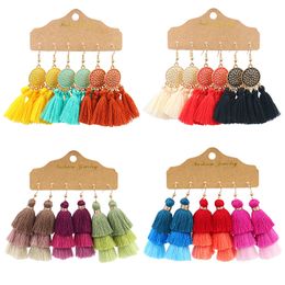 Women Bohemia Hand woven Long Tassels Earrings Multicolor Dangle Pendants Earrings Fashion Jewellery 3 pairs/set